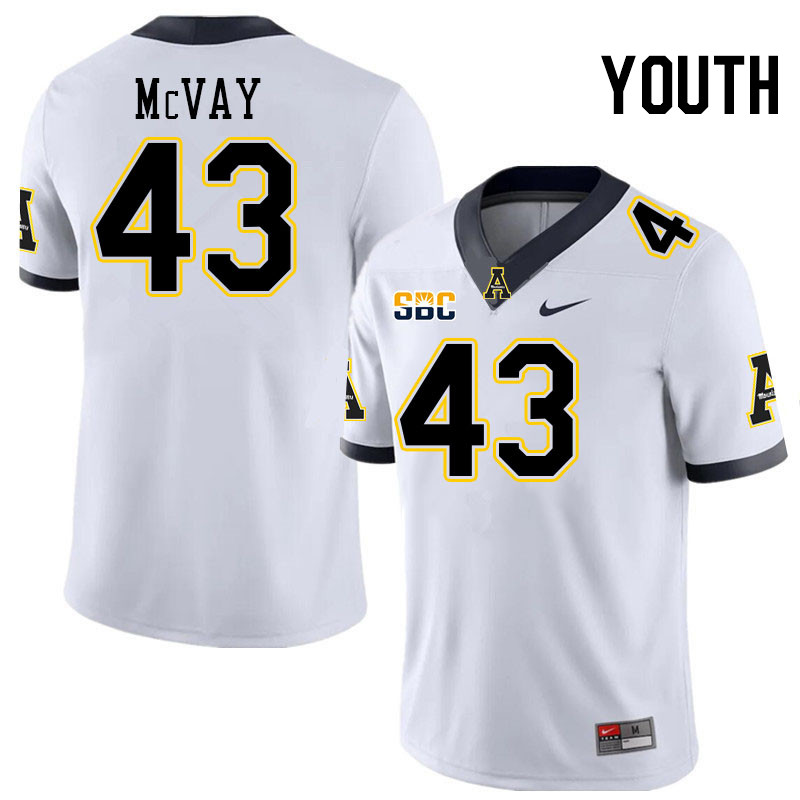 Youth #43 Cash McVay Appalachian State Mountaineers College Football Jerseys Stitched-White